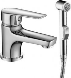 Смеситель для умыв. с ГИГИЕНИЧ.. душем Rossinka S35-15 одноручный (35 мм) монолит., хром